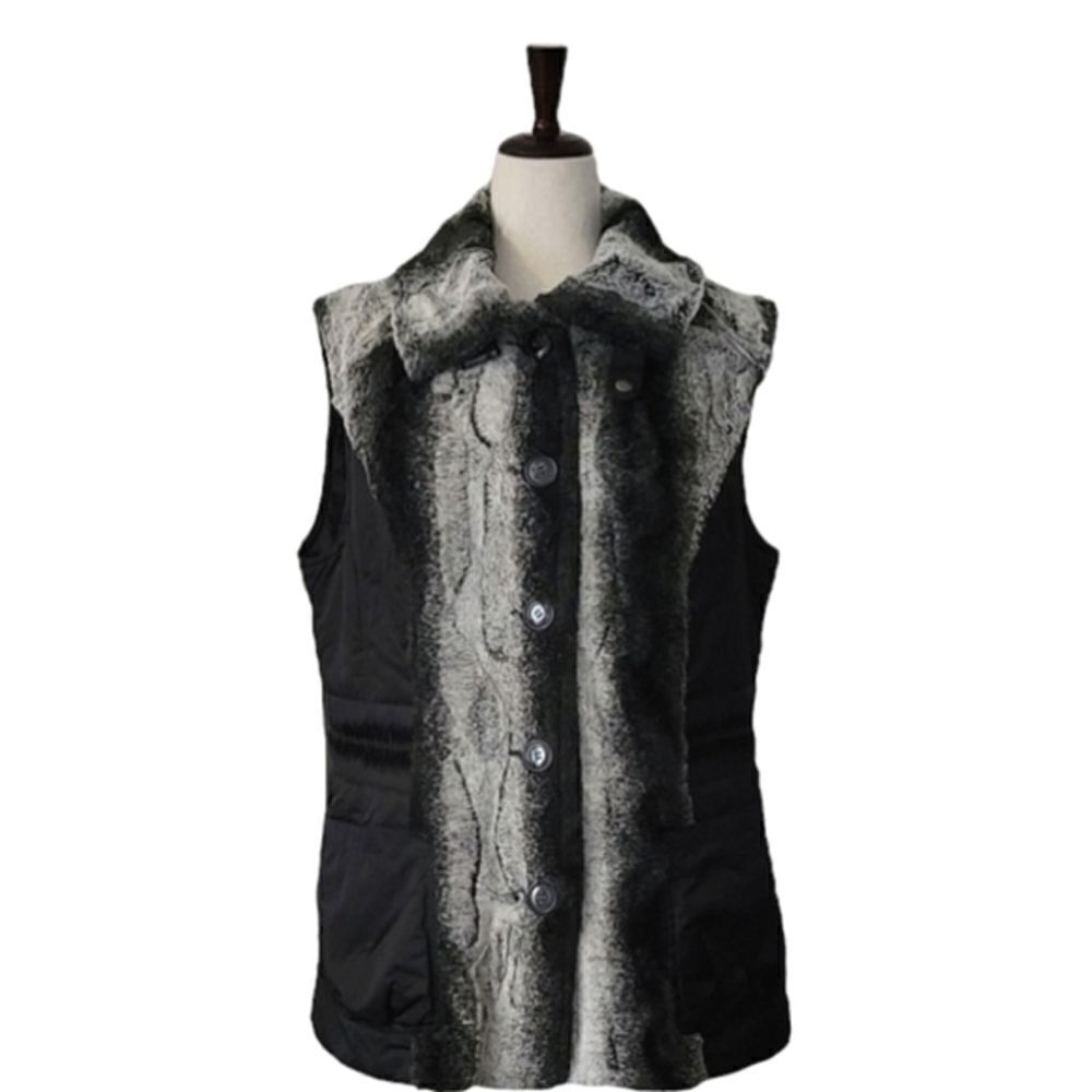 Montanaco Black Faux Fur Pleated Zip Winter Vest Size XL